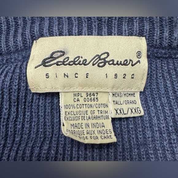 Eddie Bauer Men’s Long Sleeve Blue Knit Fisherman’s Sweater Tall XXL Pullover - Picture 4 of 7